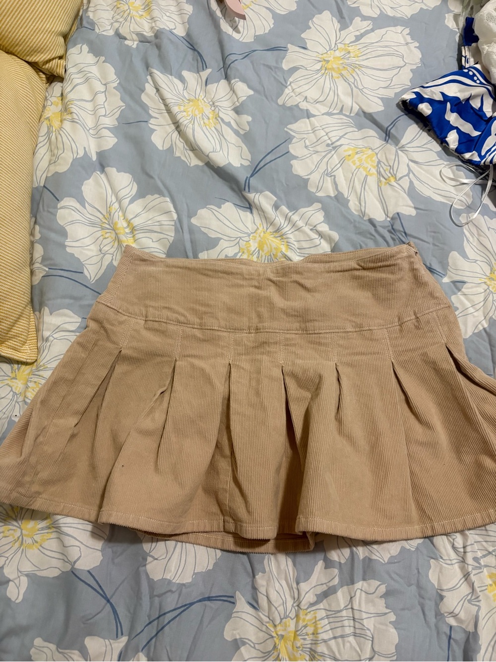 American Eagle Outfitters Beige Corduroy Pleated Mini Skirt